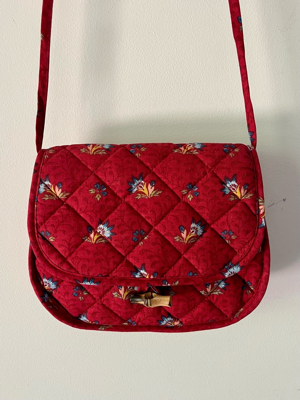 Les Olivades France Quilted Floral Crossbody Bag Red French Cotton Purse Vintage